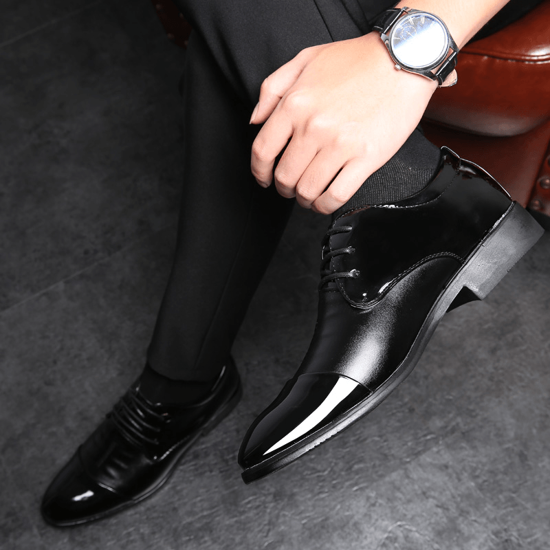 Men Pointed Toe Breathable Non Slip Lace up Classical Business Dress Shoes - MRSLM