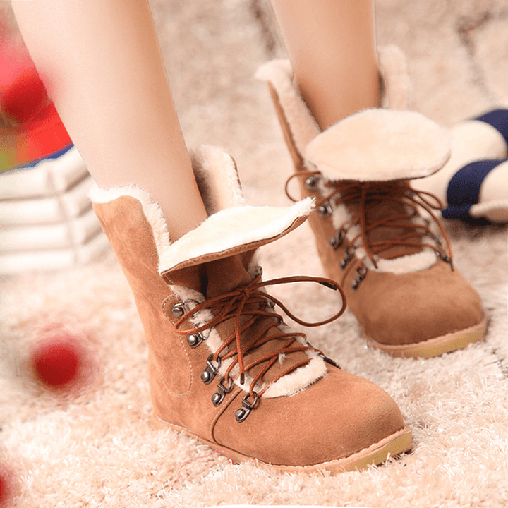 US Size 5-12 Winter Women Flat Boots Keep Warm Casual Lace up Snow Boots - MRSLM