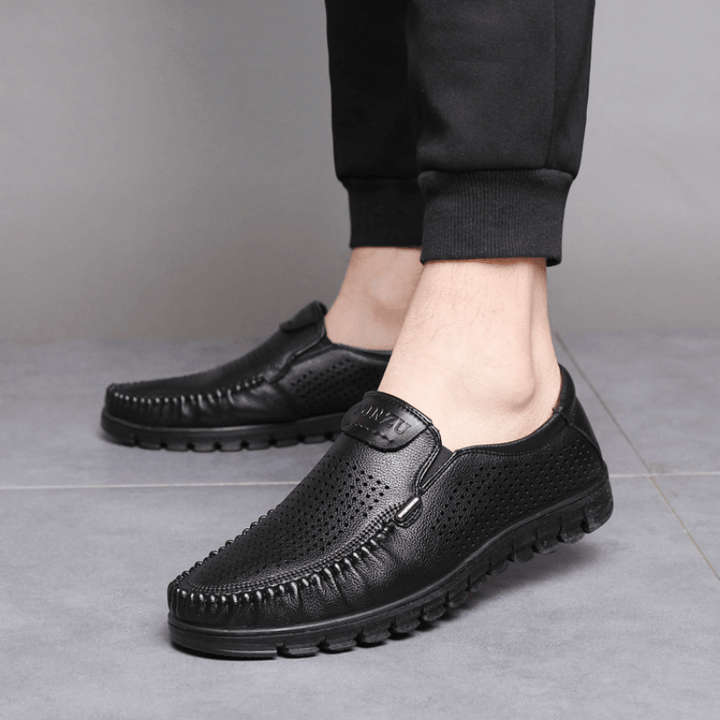 Men Microfiber Breathable Hollow Out Non Slip Comfy Sole Slip on Casual Shoes - MRSLM