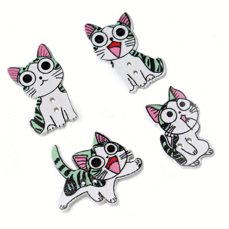 50PCS 21-26MM DIY Animal Wood Buttons Painted Cute Cat Hand-Sewing Decorative Other Crafts Accessori - MRSLM