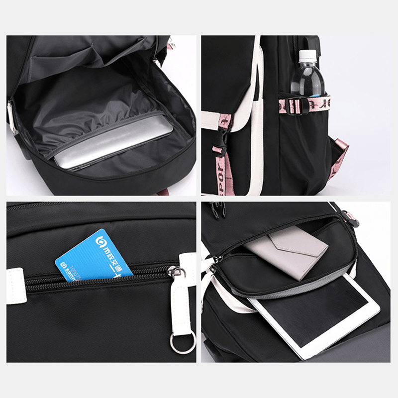 Women Printing USB Charging Large Capacity Backpack Student School Bag - MRSLM