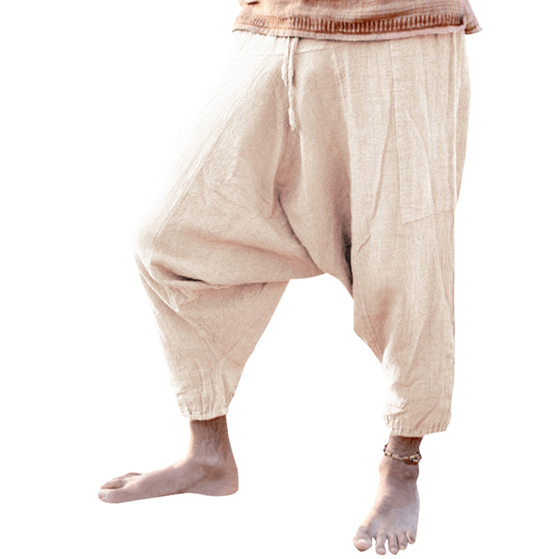 Men'S Casual 100% Cotton Loose Drawstring Crotch Pants - MRSLM