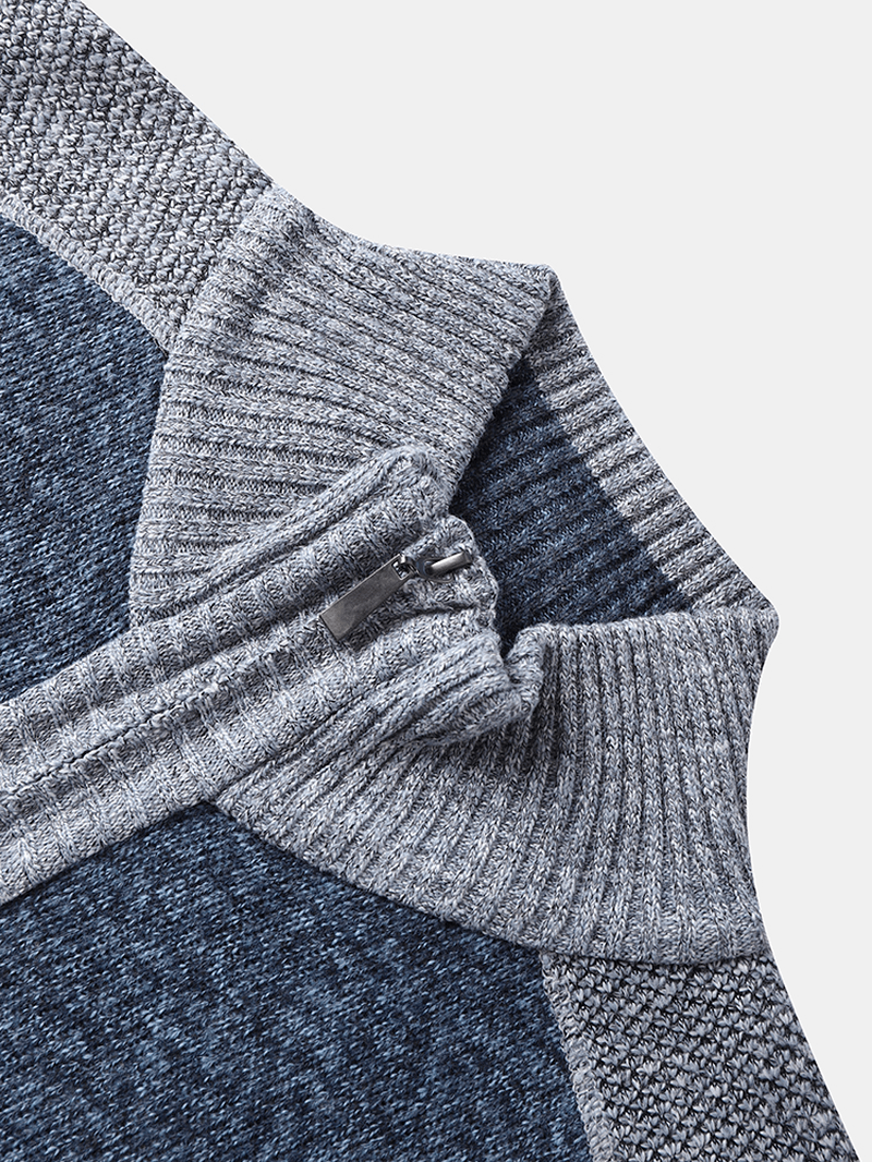 Men Knitted plus Velvets High Neck Elastic Hem Pockets Zipper Sweater Cardigans - MRSLM