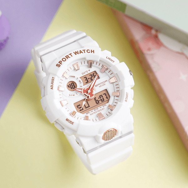 SANDA 3000 Fresh Color Fashion Alarm Clock Luminous Display Shockproof Couple Dual Display Digital Watch - MRSLM