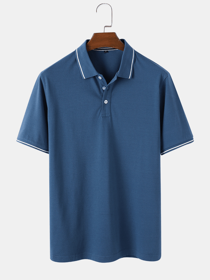 Mens Business Cotton Solid Color Button Closure Golf Shirts - MRSLM