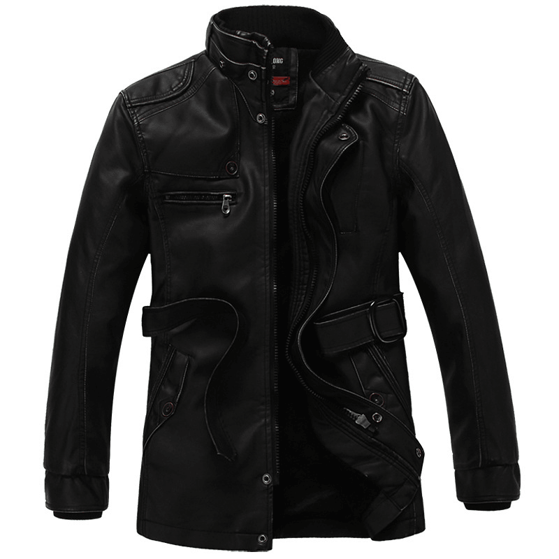 New Men'S Leather Jacket Thickened and Velvet Autumn and Winter Models - MRSLM