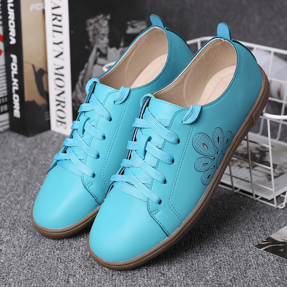 LOSTISY Closed Toe Hollow Out Lace up Casual Flat Shoes - MRSLM