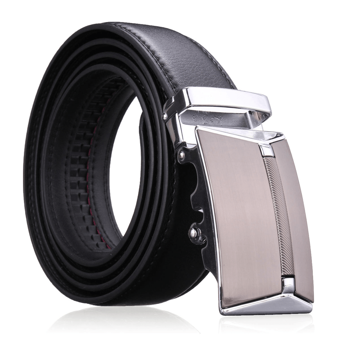 Men Second Floor Cowhide Leather Belt Automatic Buckle Black Brown Waist Strap Waistband - MRSLM