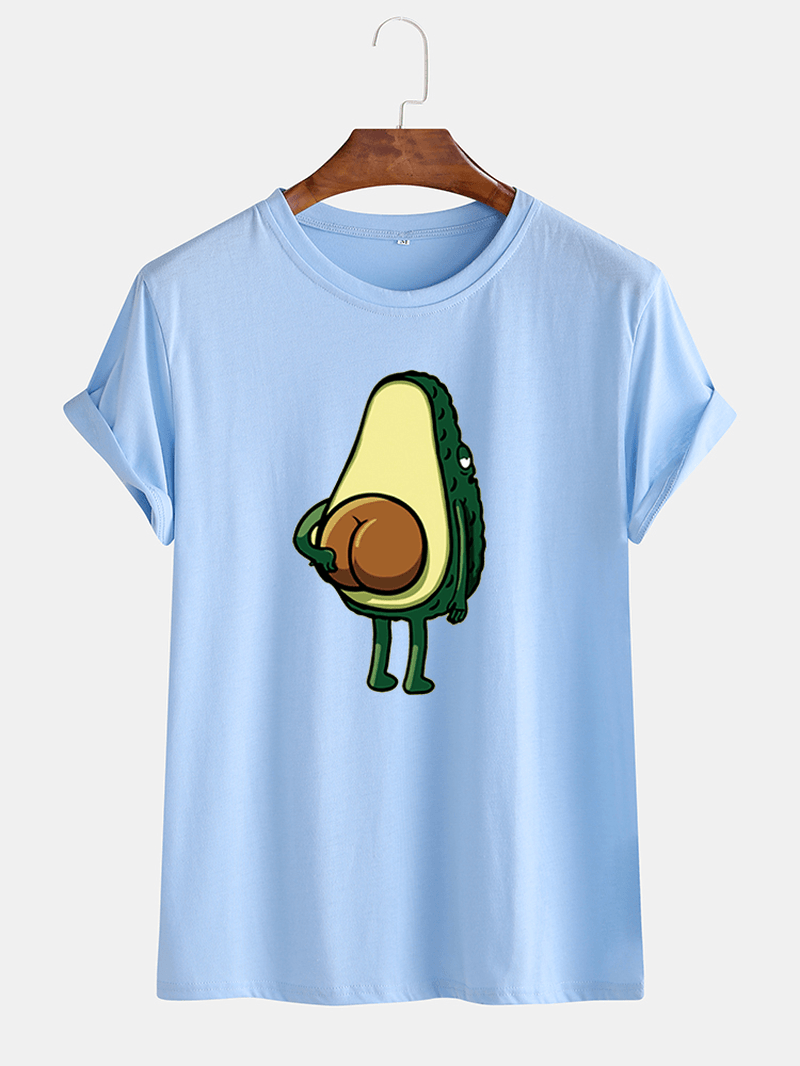Mens Funny Cartoon Avocado Printed Casual O-Neck Short Sleeve T-Shirts - MRSLM