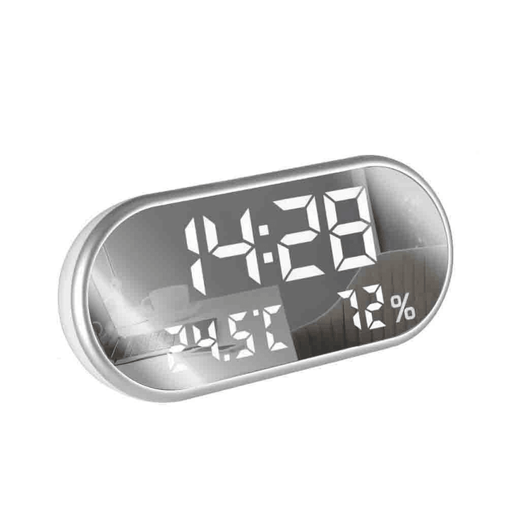 Digital USB Alarm Clock Portable Mirror HD LED Display with Time Humidity Temperature Display Function USB Port Charging Electronic Hygrometer Clock Phone Charging Mute Clock for Home Decoration - MRSLM