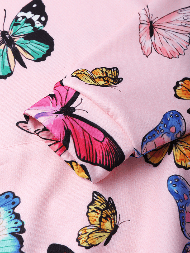 Men Butterfly Pattern Kangaroo Pocket Drawstring Hooded Sweatshirt - MRSLM