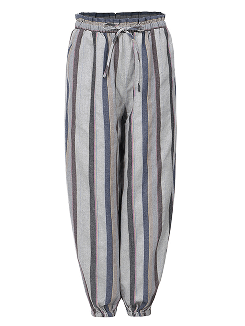 Women Casual Striped Elastic Waist Trousers Pants - MRSLM