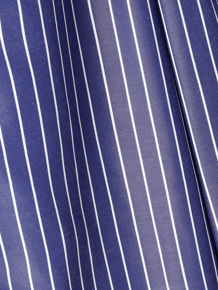 Women Vertical Stripe Print Casual Elastic Waist Loose Side Button Pants - MRSLM