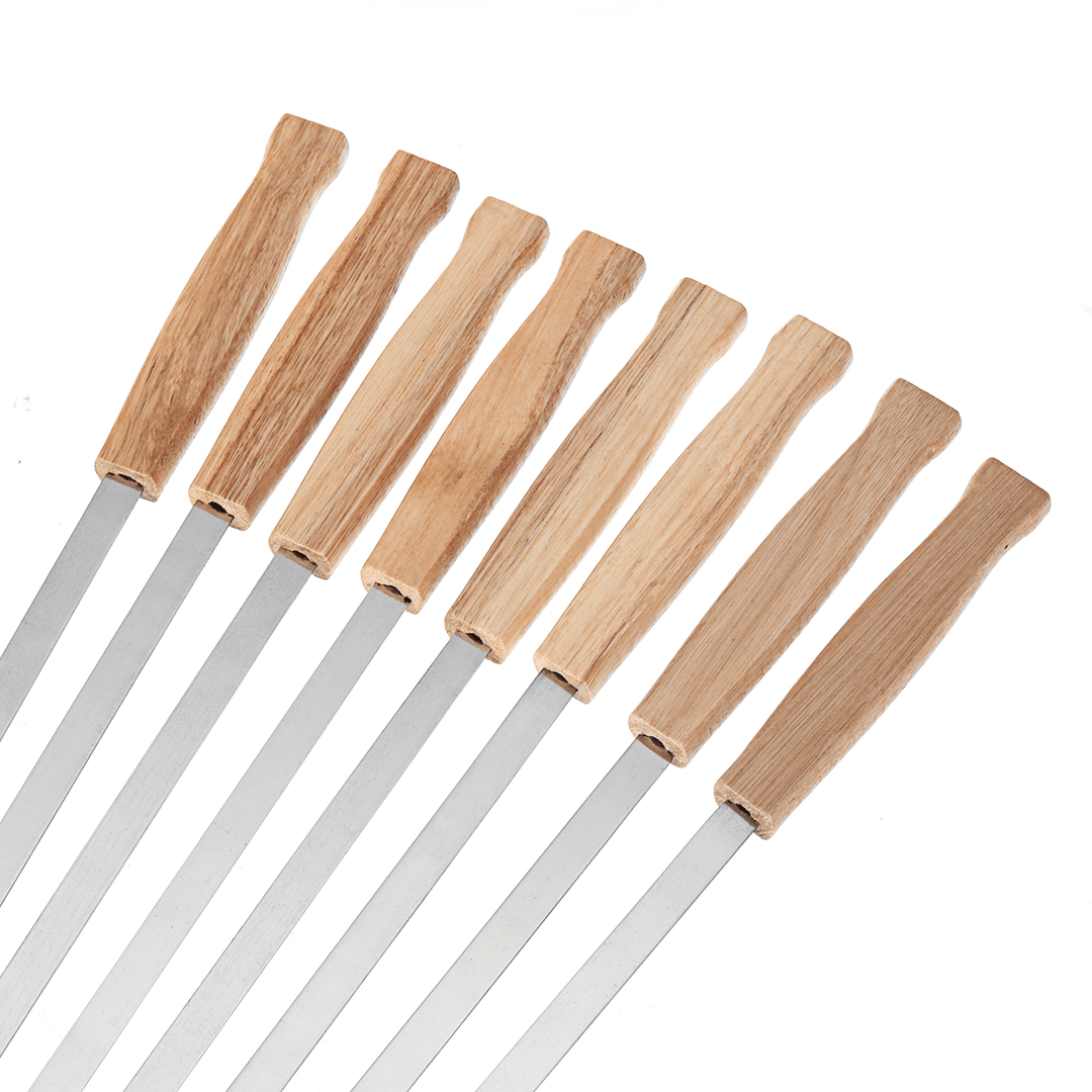 6Pcs Kebab BBQ Stainless Steel Skewers with Wooden Handles Roasting Pin Barbecue Fork Wooden Handle for Picnic - MRSLM