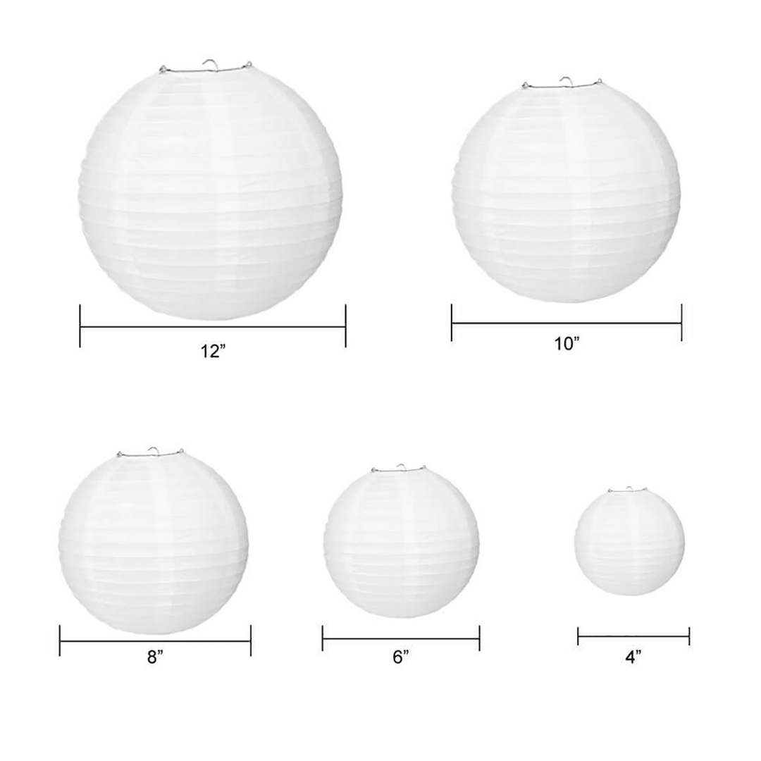 15Packs White round Paper Lanterns with Assorted Sizes for Wedding Party Decorations - MRSLM