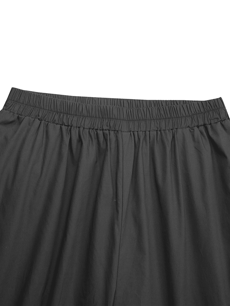 Women Cotton Pocket Elastic Waist Wide Leg Loose Casual Pants - MRSLM