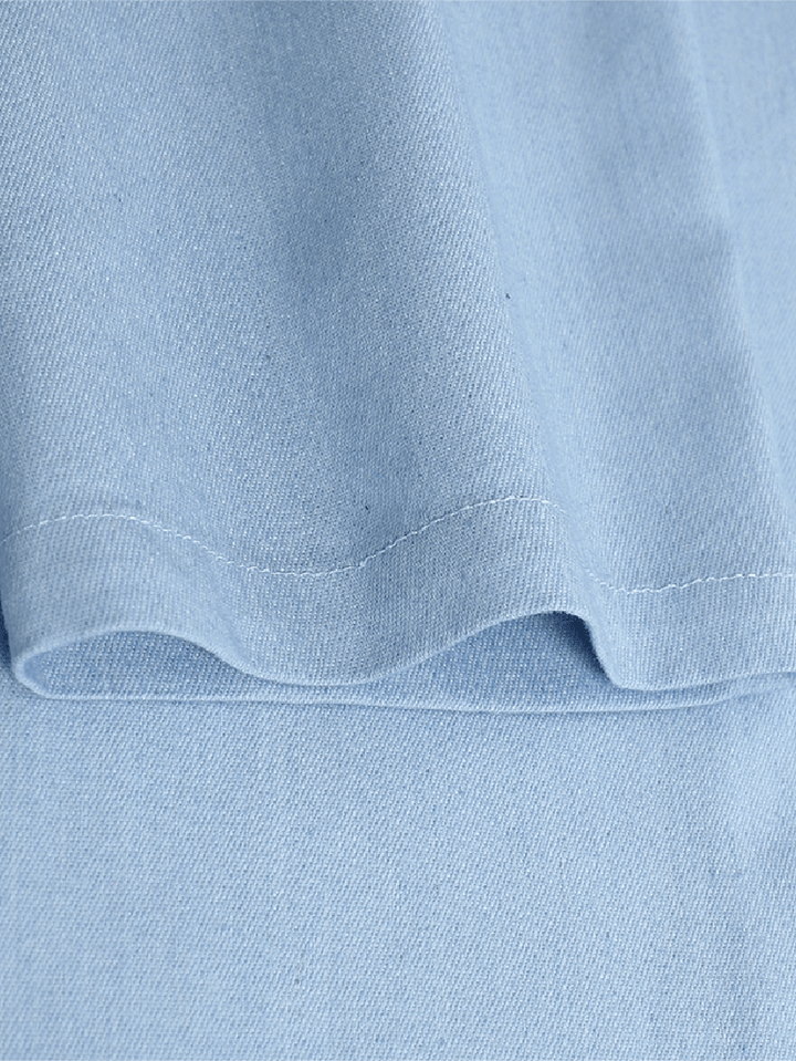 Women Button up Lapel Side Fork Long Sleeve Denim Overshirt with Pocket - MRSLM