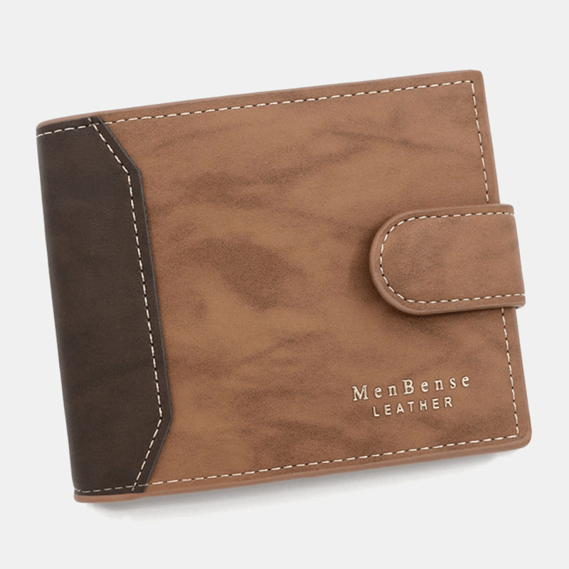 Men Faux Leather Color Matching Multi-Card Short Wallet Fashion Hasp Bifold Money Clip Coin Purse - MRSLM