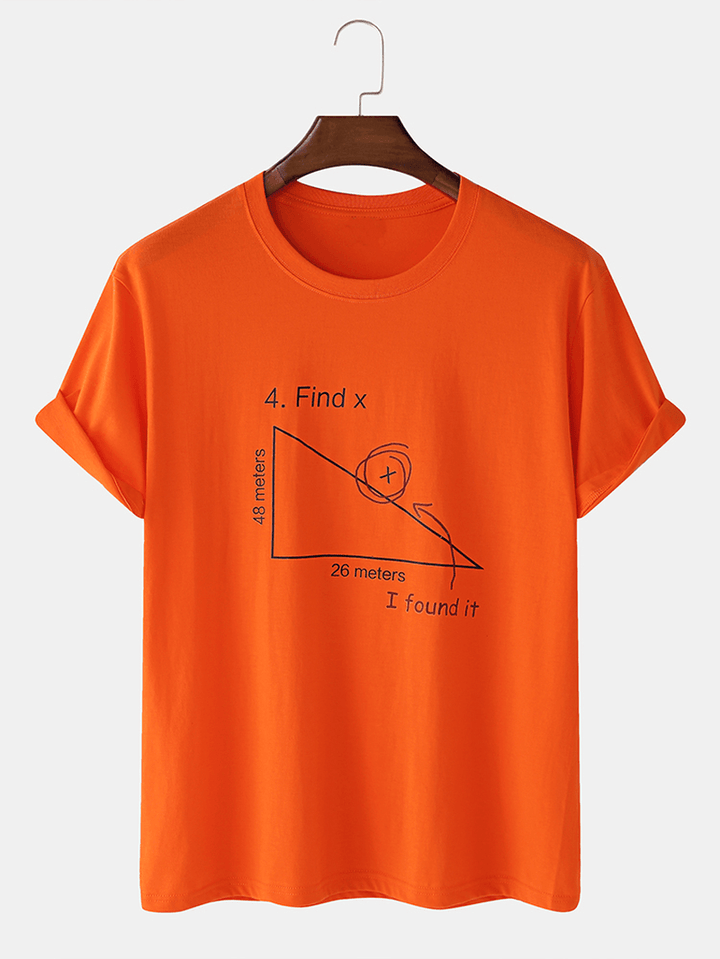 Mens 100% Cotton Mathematics Geometry Print Short Sleeve T-Shirts - MRSLM