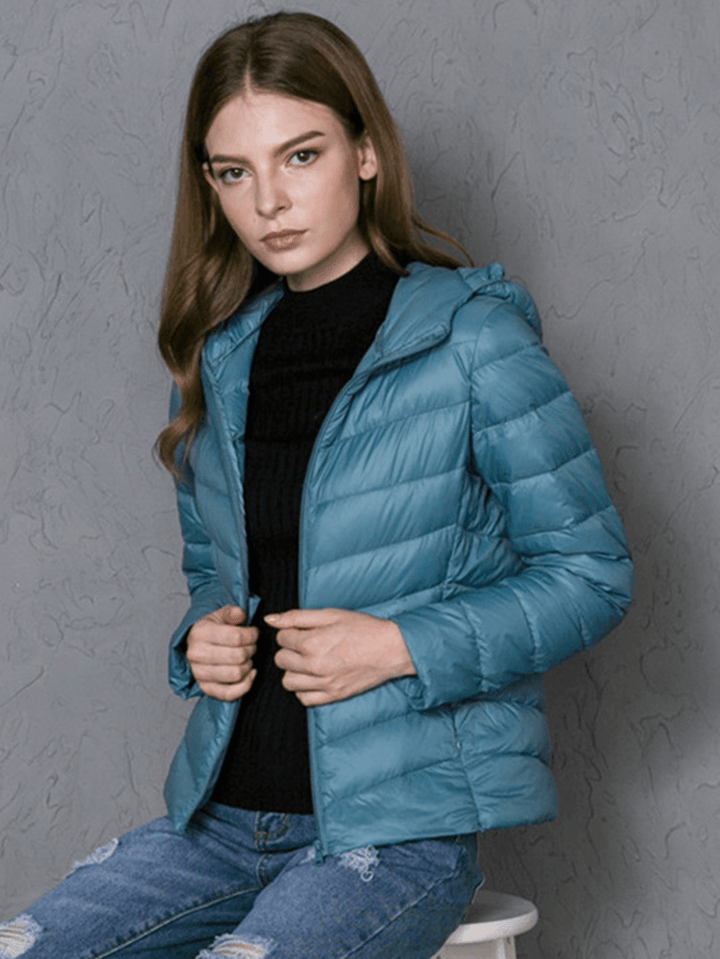 Casual Women Zipper Pure Color Long Sleeve down Jackets - MRSLM