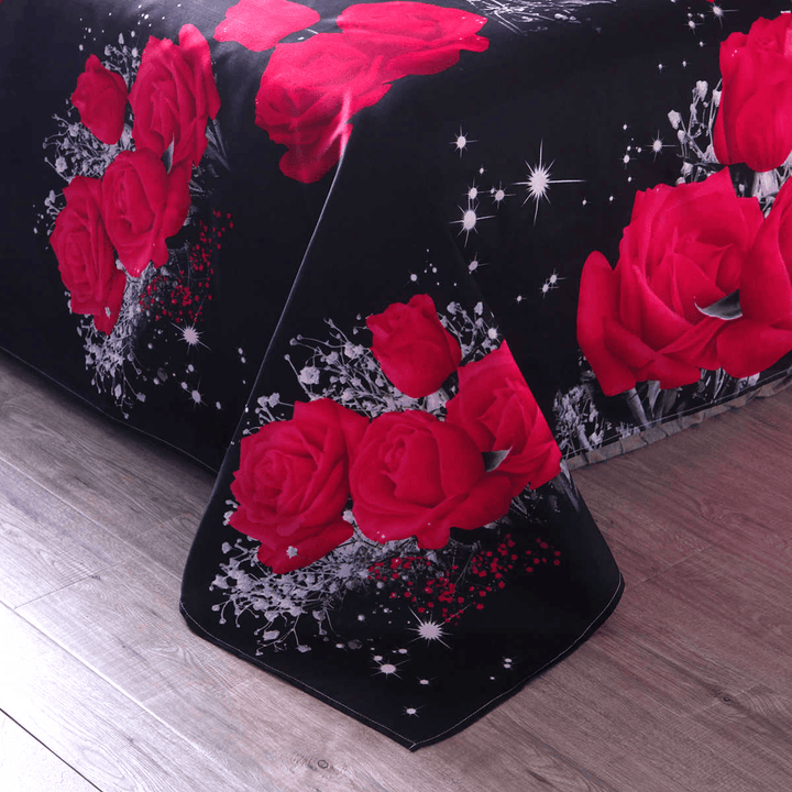3 PCS Bedding Sets 3D Floral Rose Printing Quilt Cover Pillowcase for Full Size - MRSLM