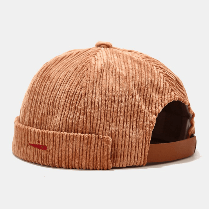 Unisex Corduroy Embroidery Solid Color Outdoor Brimless Beanie Landlord Cap Skull Cap - MRSLM