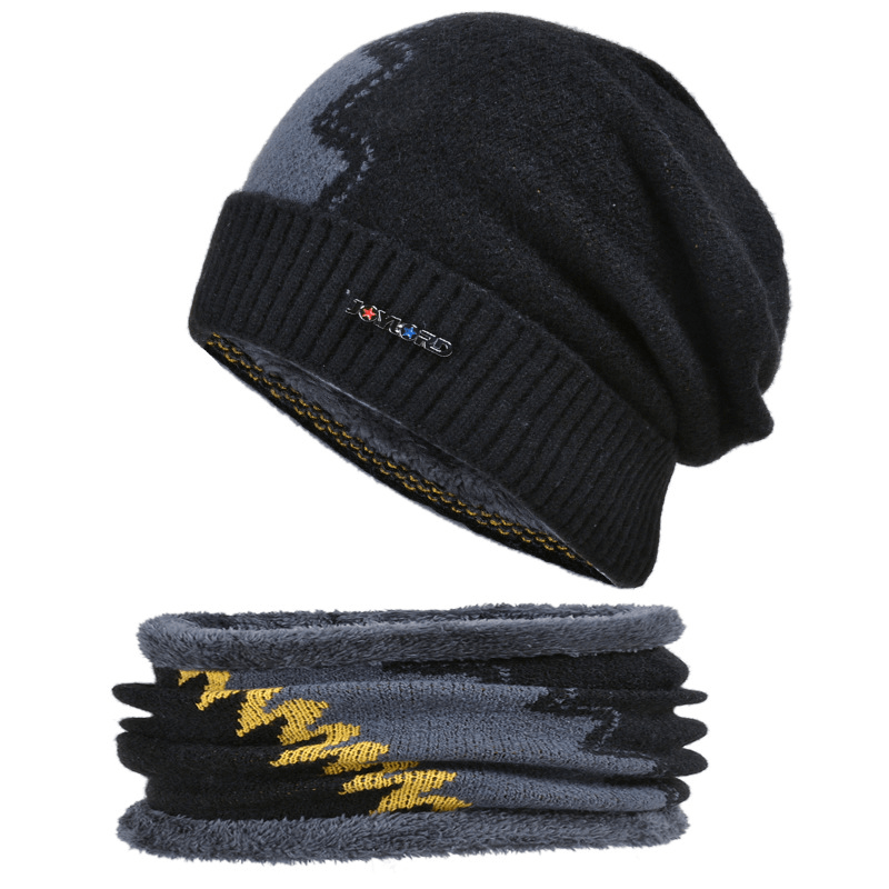 Knitted Hat Men'S plus Velvet Warm Hooded Cap Color Matching All-Match - MRSLM