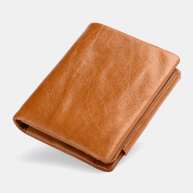 Men Genuine Leather Cowhide Retro Business Trifold Multi-Slot Coin Bag Card Holder Wallet - MRSLM