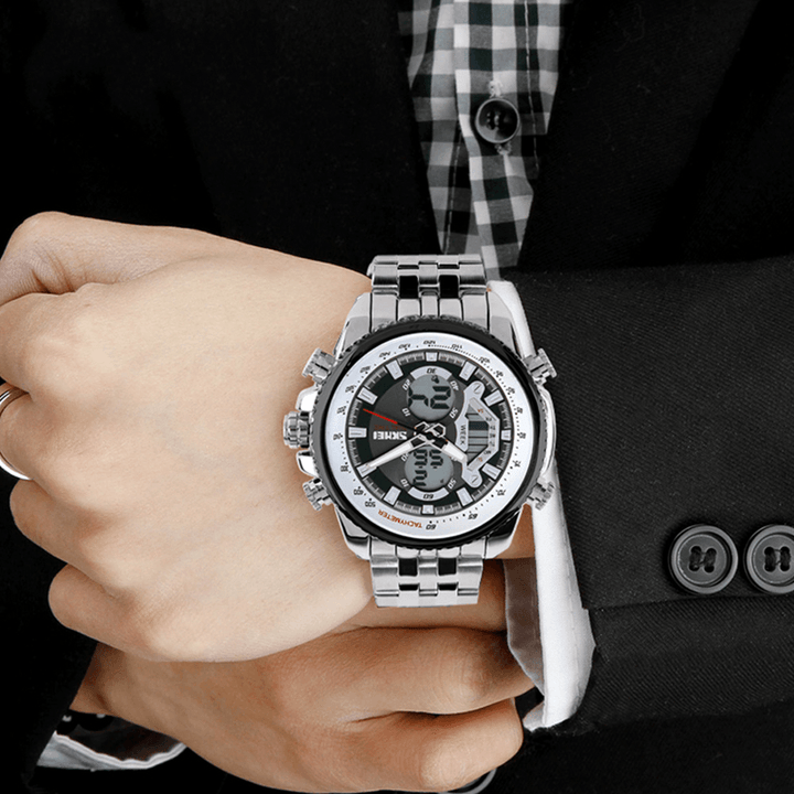 SKMEI 0993 Stainless Steel Waterproof Noctilucent Dual Digital Watch Luxury Business Style Men Wrist Watch - MRSLM