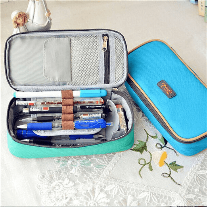 Large Capacity Canvas Zipper Pencil Case Pen Cosmetic Travel Makeup Bag - MRSLM