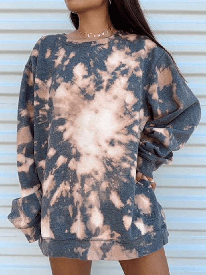 Women Tie Dye round Neck Loose Pullover Long Sleeve Sweatshirts - MRSLM