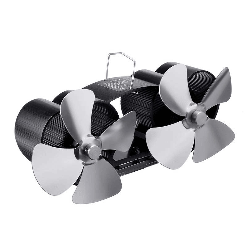 Ipree® 8 Blades Twin Head Fireplace Fan Wood Burner Fan Circulating Eco Heat Powered Wood Stove Fan - MRSLM