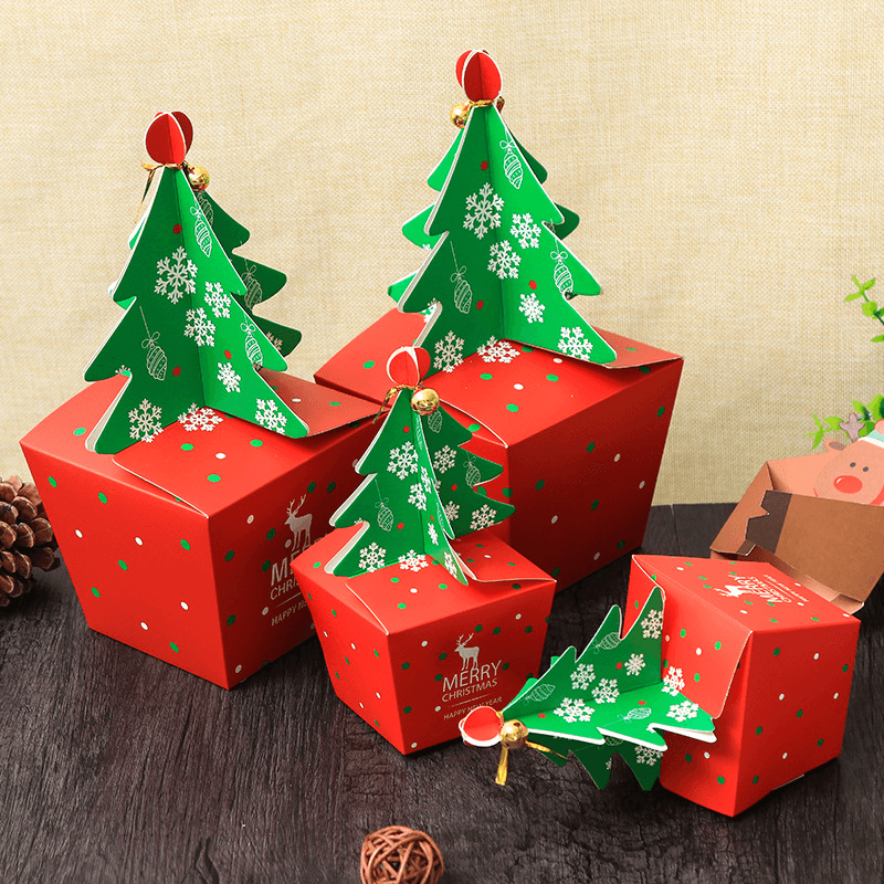 Christmas 2017 Paper Gift Box Candy Box Fit Wedding Party Christmas Tree Pattern Jewelry Packaging Box - MRSLM