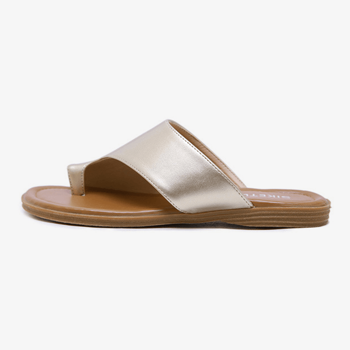 Women Clip Toe Pure Color Casual Summer Flat Sandals - MRSLM