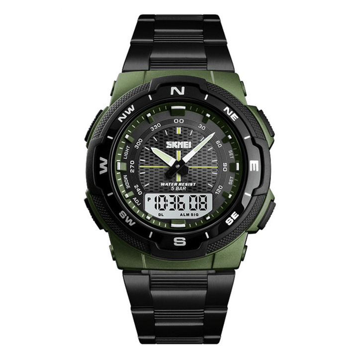 SKMEI 1370 Stainless Steel Waterproof Chrono Dual Digital Watch Business Style Men Wrist Watch - MRSLM