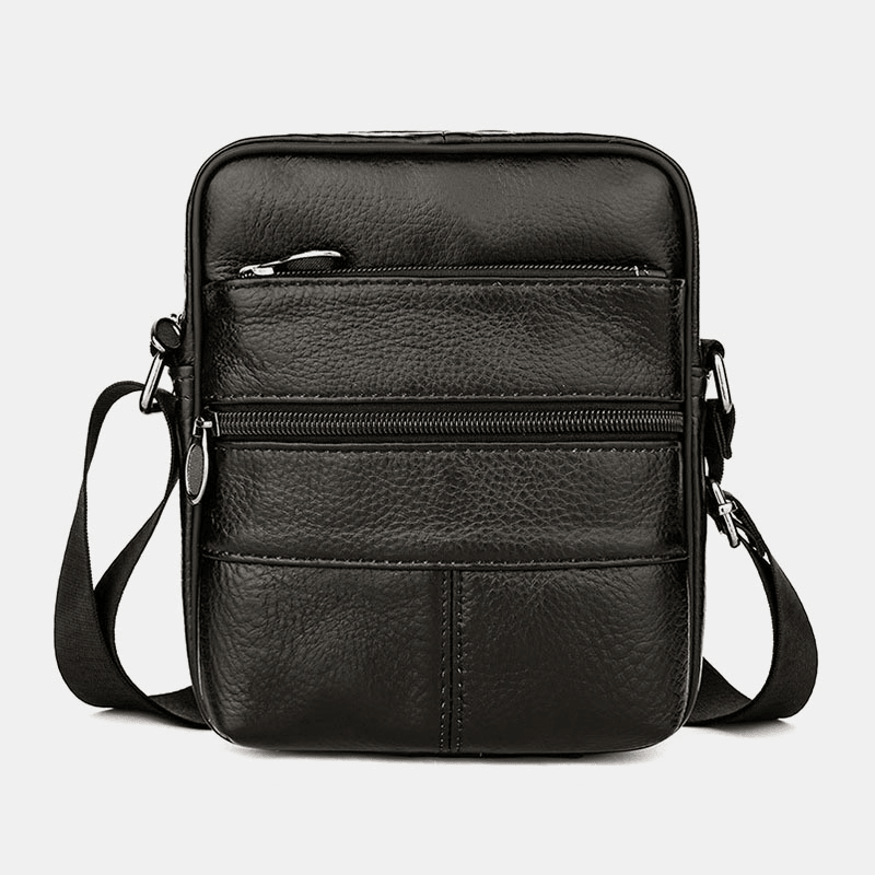 Men Multi-Pocket Anti-Theft First Layer Cowhide Crossbody Bags Retro Large Capacity Lightweight 6.5 Inch Phne Bag Messenger Bag Handbag - MRSLM