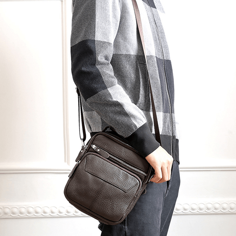 Vintage Genuine Leather Stitching Casual Crossbody Shoulder Bag for Men - MRSLM