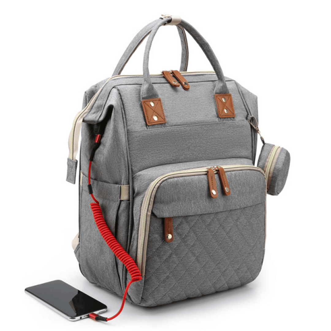 Mummy Backpack USB Port Folding Bed Diaper Bag Multifunction Outdoor Travel - MRSLM