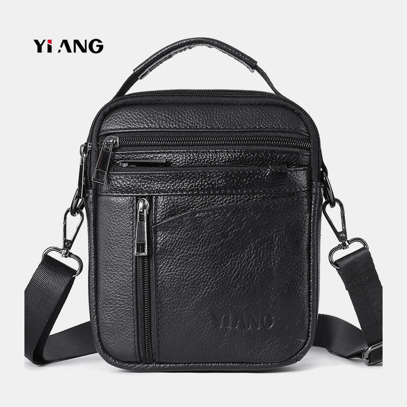Men Small Genuine Leather Large Capacity Shoulder Bag Crossbody Bag - MRSLM