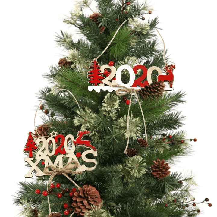 1Pc Christmas Alphabet 2020 Wooden Hanging Elk Christmas Decoration Door Hanging Pendant Xmas Ornament - MRSLM