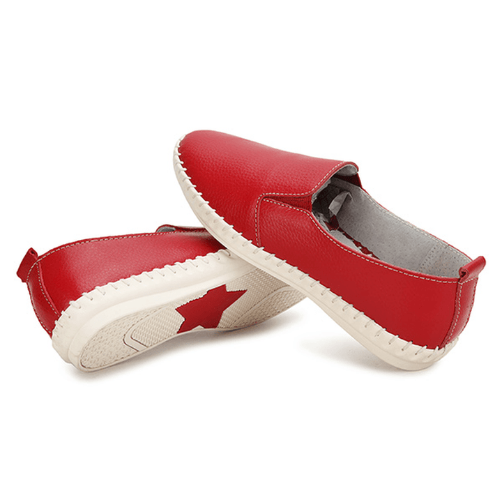 Women Spring Casual Flat Shoes Slip on Loafers Soft Bottom Leather Flat Shoes - MRSLM