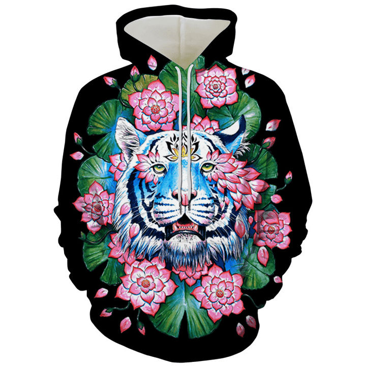 Men'S Tiger Series 3D Printing Hooded Loose Sweater - MRSLM