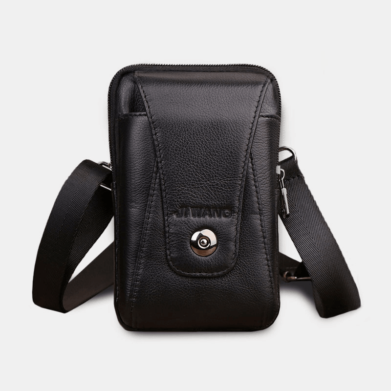 Men Genuine Leather Belt Bag Crossbody Bag 6 Inch Phone Bag Waist Bag Belt Bag - MRSLM