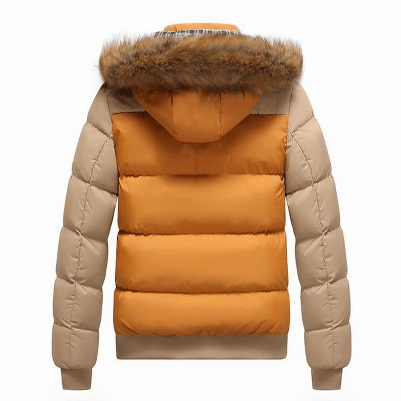 Mens Thick Warm Coat Color Splicing Detachable Hooded Puffer Jacket - MRSLM