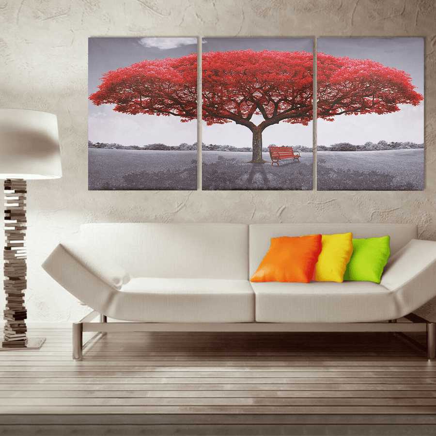 3Pcs Large Red Tree Canvas Print Art Paintings Picture Modern Home Decor - MRSLM