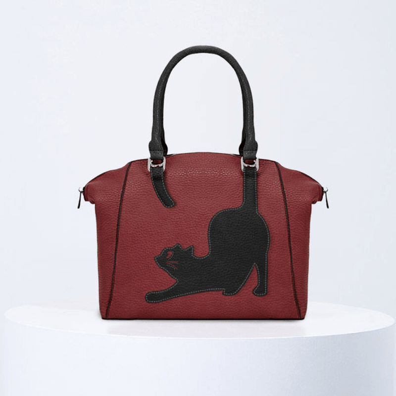 Women Faux Leather Fashion Large Capacity Cat Bag Handbag - MRSLM