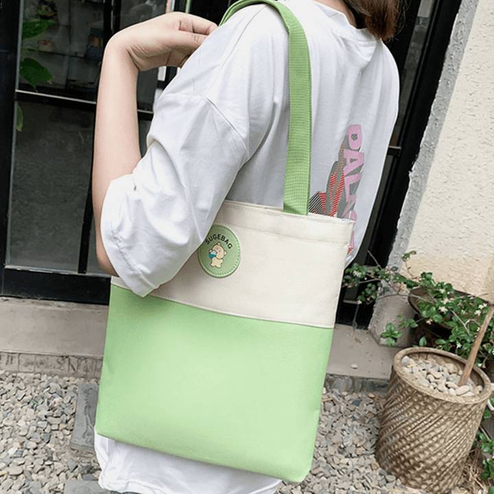 4 PCS Canvas Preppy Multifunction Combination Bag Tote Large Capacity Backpack Crossbody Clutch Wallet - MRSLM