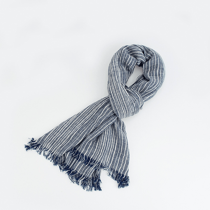 Cotton and Linen Scarf Japanese Literary Style Striped Fringed Drape - MRSLM