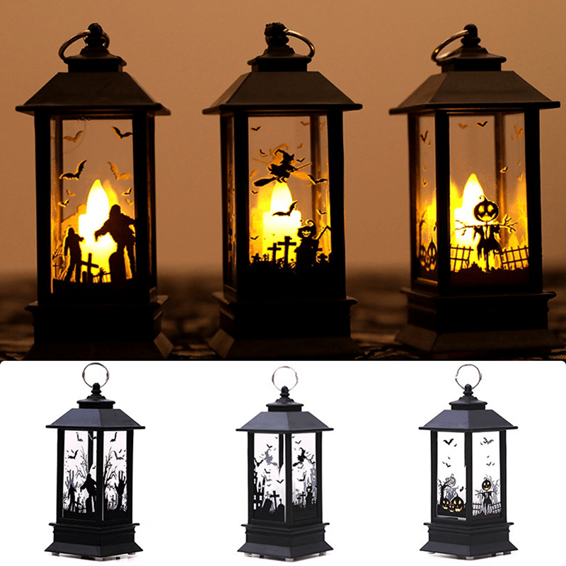 Halloween Electric Candle Lamp Halloween Hanging Decoration Retro Pumpkin Witch Skull Lamp for Halloween Party Decor - MRSLM