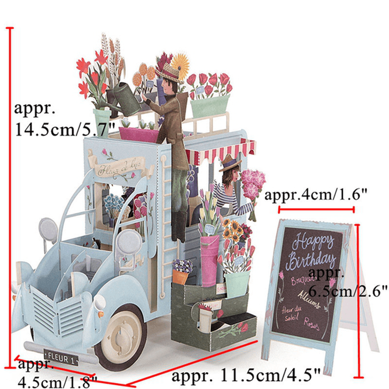 3D Pop up Car of Flower Greeting Cards Happy Anniversary Birthday Invitations - MRSLM